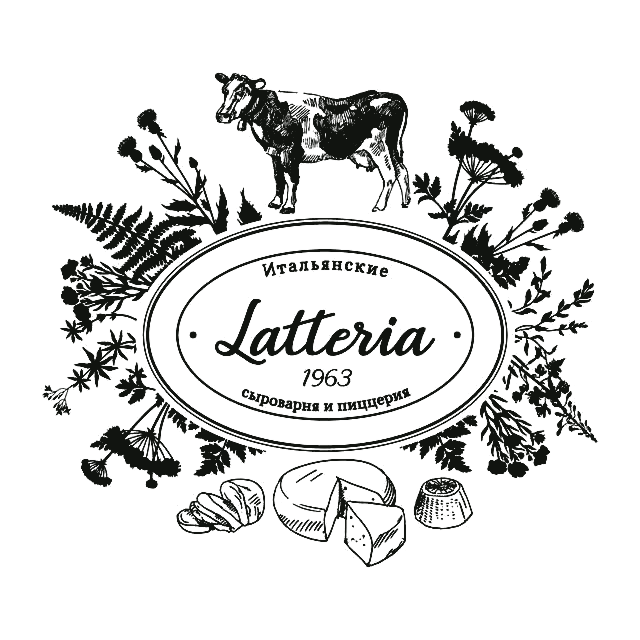 Эмблема Latteria 1963 с коровой, травами и сырами